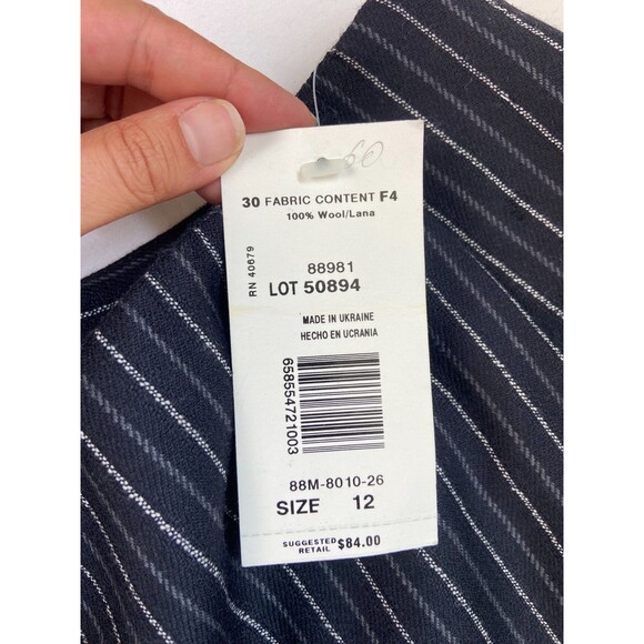 NWT VTG Harve Benard  Pin Striped Skirt 100% Wool Knee Length Size 12 *HOLES* - Picture 4 of 14